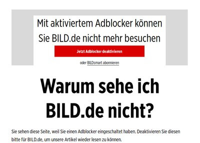 Német nyelvű üzenet a Bild.de oldalán